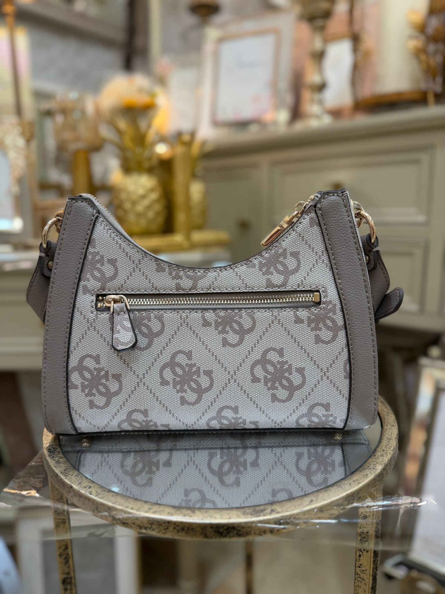GUESS Karnilla Logo Shoulder Bag Dark Taupe Logo - Image 2