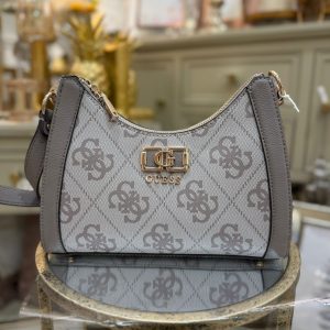 GUESS Karnilla Logo Shoulder Bag Dark Taupe Logo