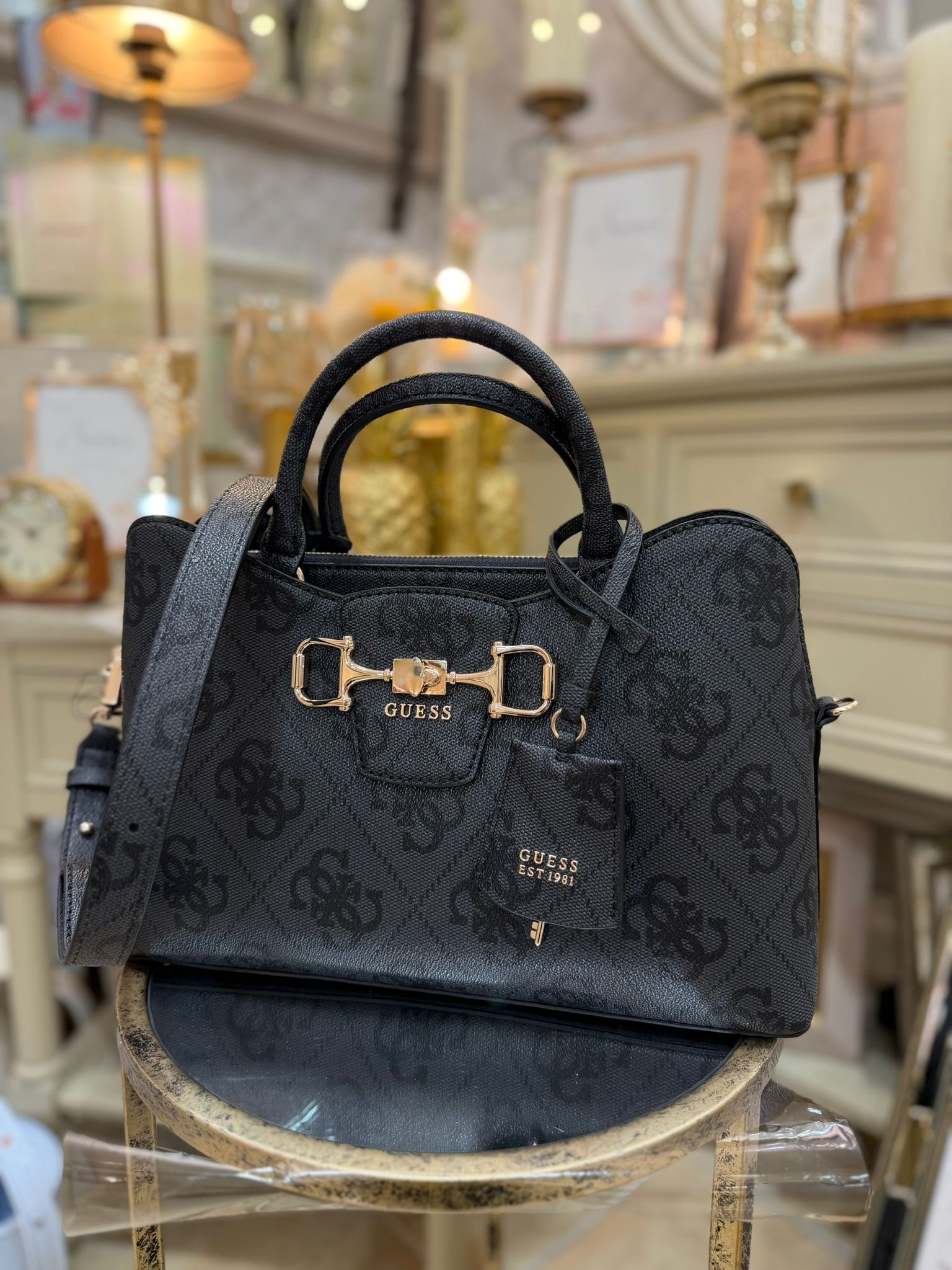 GUESS Janie Logo Handbag Coal