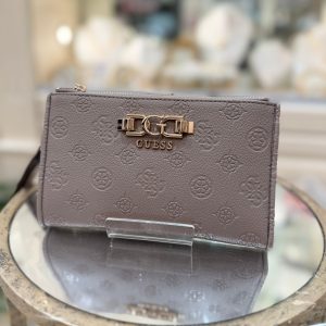 GUESS Anise Debossed Wallet Dark Taupe Logo