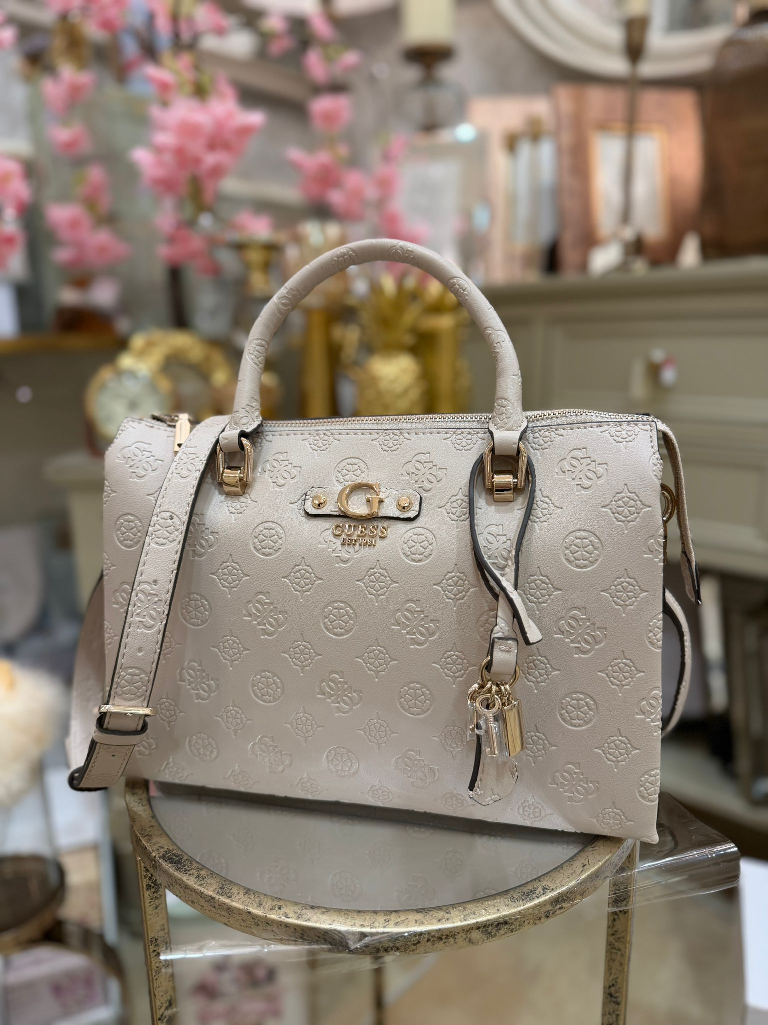 GUESS Dita Debossed-logo Handbag Light Taupe