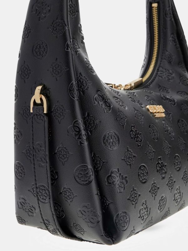 GUESS Phoebe 4G peony Logo Hobo Bag Black - Image 4