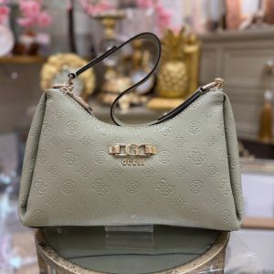 GUESS Anise Debossed-logo Double Zip Shoulder Bag Sage