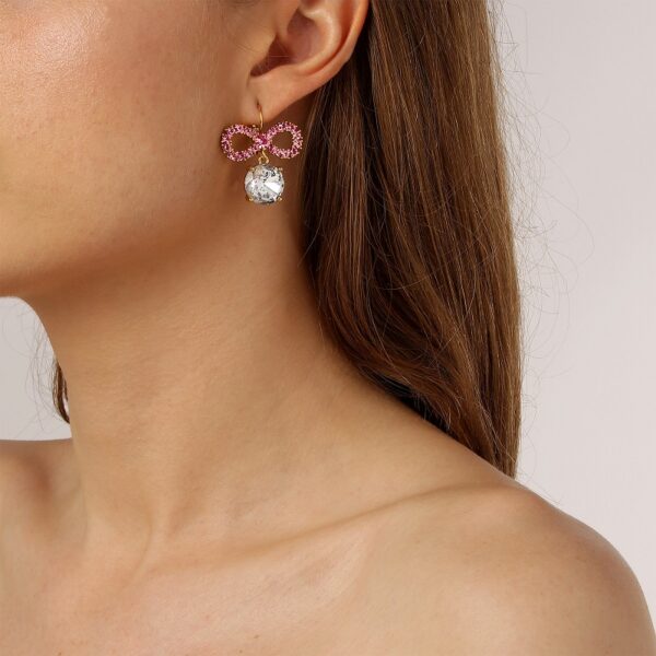 VERONICA Earrings with Crystals & Pearl Peach/Gold - Image 2