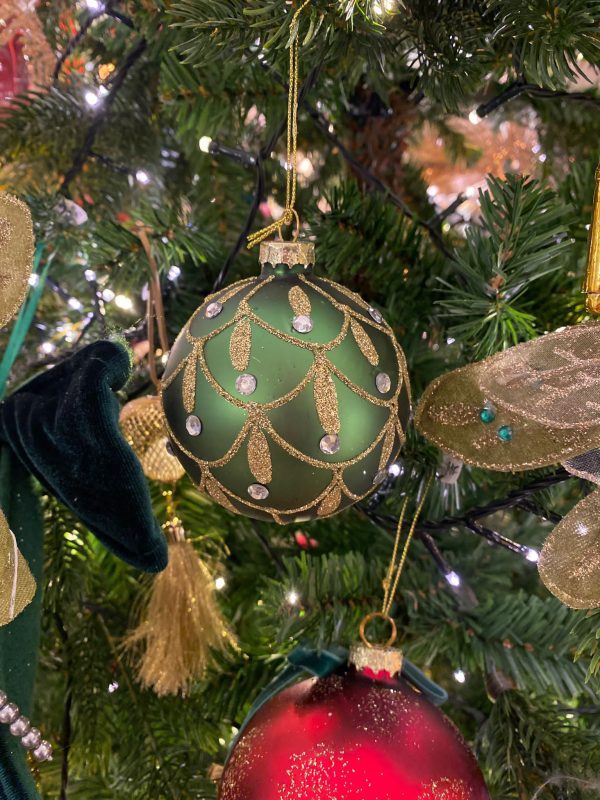 Matt Green Bauble with Glitter 80mm