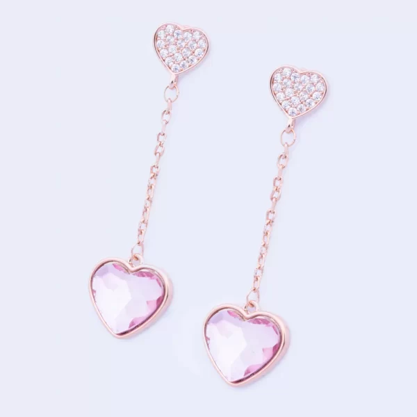 ROSE CRYSTAL HEART DROP EARRINGS