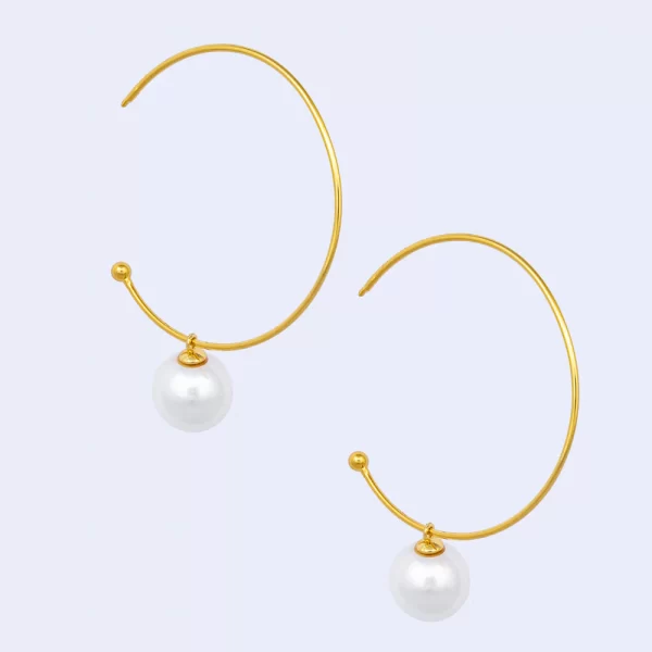 GOLD PEARL HOOP EARRINGS