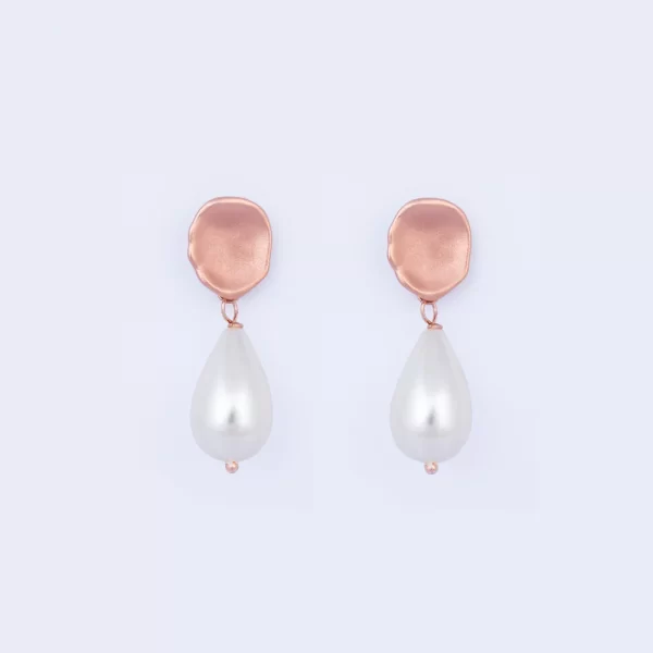 ROSE GOLD SHELL PEARL TEARDROP EARRINGS