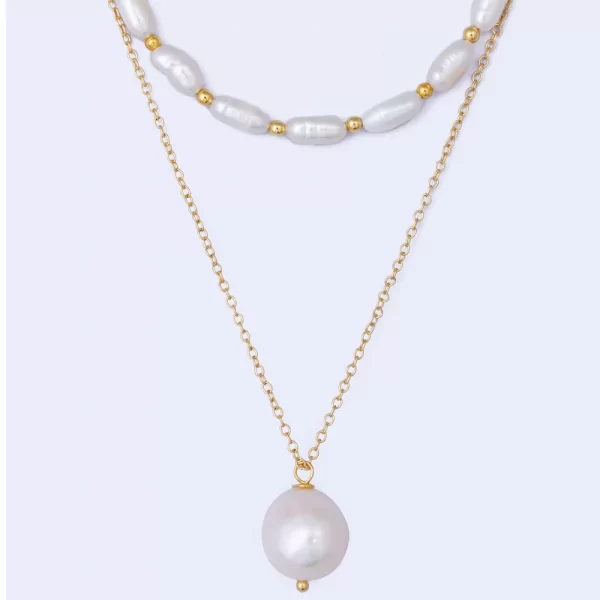 LAYERED FRESHWATER PEARL & GOLD BEAD NECKLACE