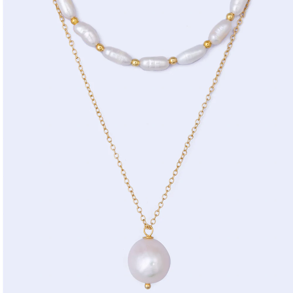 LAYERED FRESHWATER PEARL & GOLD BEAD NECKLACE - Allure Online Shop