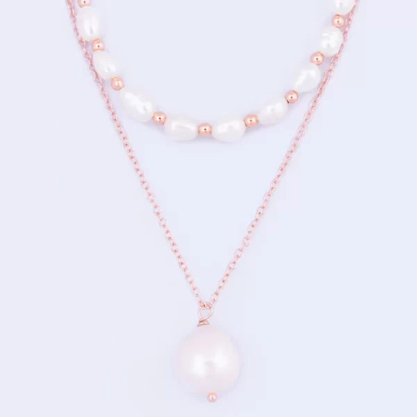 LAYERED FRESHWATER PEARL & ROSE GOLD BEAD NECKLACE