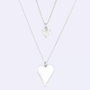 SILVER DUO DROOPING HEART NECKLACE