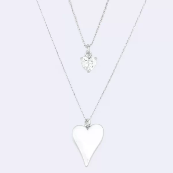 SILVER DUO DROOPING HEART NECKLACE