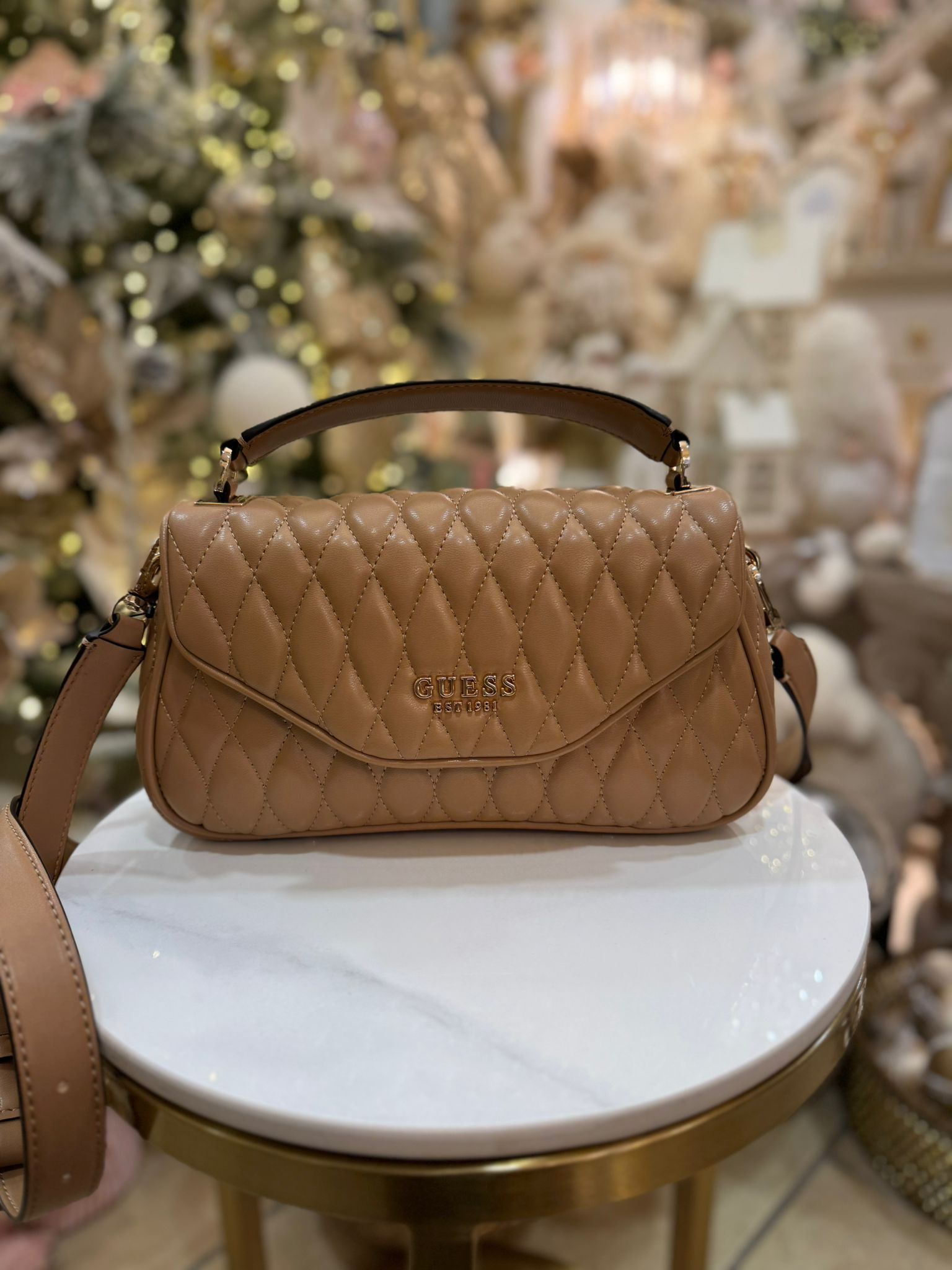 GUESS Valla Quilted Handbag Beige