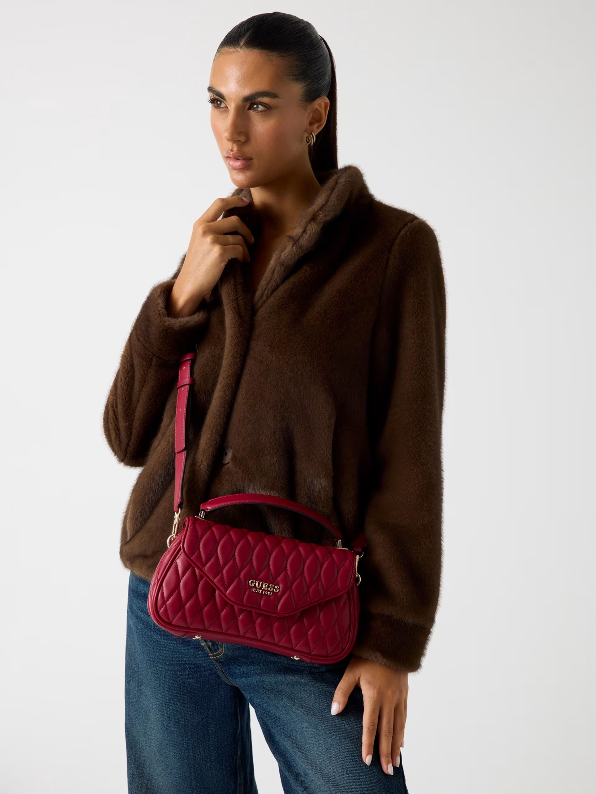 GUESS Valla Quilted Handbag Red - Image 3