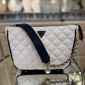 GUESS Cruise Vibe Quilted Shoulder Bag White/Navy