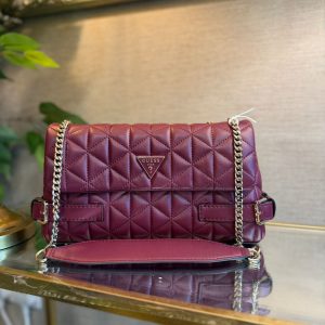 GUESS Paisleigh Quilted Crossbody Bag Burgundy
