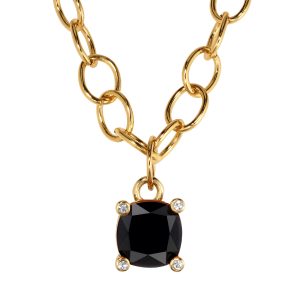 RAMINA Chain Necklace with Black Crystal Gold