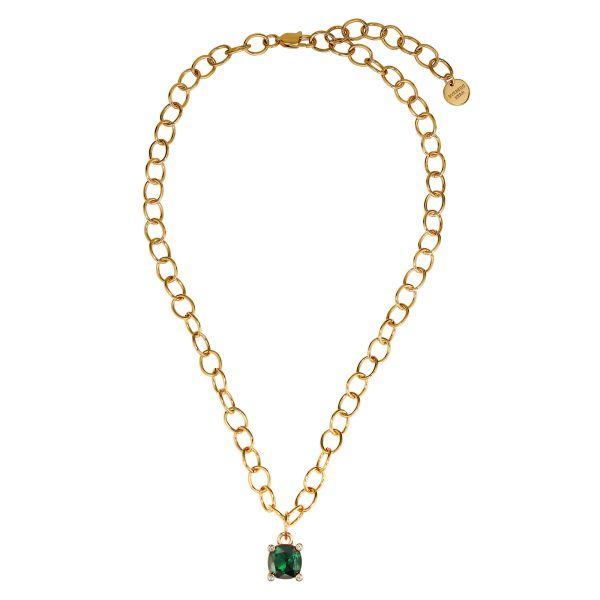 RAMINA Chain Necklace with Emerald Crystal Gold - Image 2