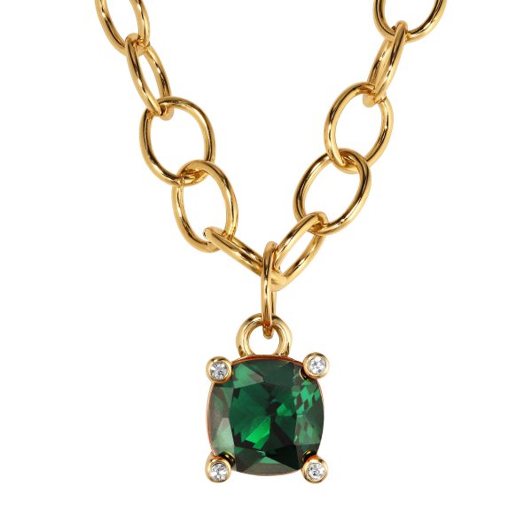 RAMINA Chain Necklace with Emerald Crystal Gold