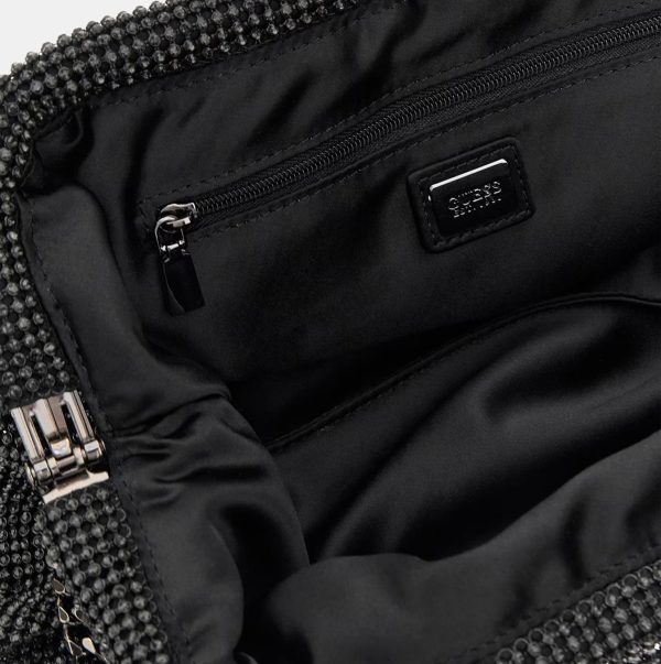 GUESS Zalina Mesh Rhinestone Clutch Black - Image 4