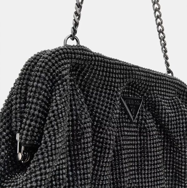 GUESS Zalina Mesh Rhinestone Clutch Black - Image 3