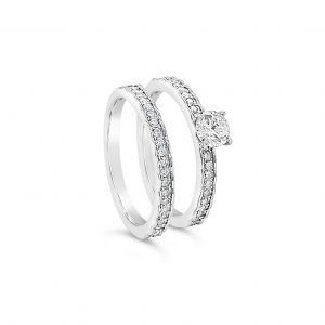 Absolute Sterling Silver Ring 2pc Set Solitaire / Stone Set Band SR102SL