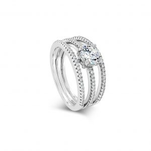 Absolute Sterling Silver Ring 3 Row Pave Band With Single Centre Stone