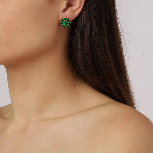 ROSETTA Stud Earrings With Green Crystals Gold - Image 2