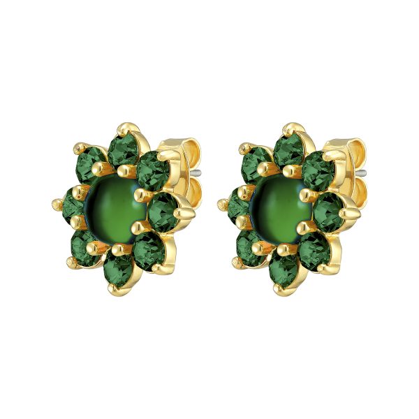ROSETTA Stud Earrings With Green Crystals Gold