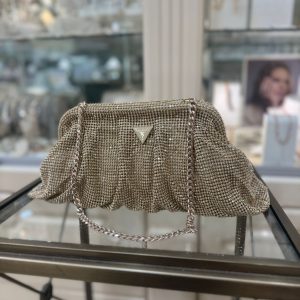 GUESS Zalina Mesh Rhinestone Clutch Gold