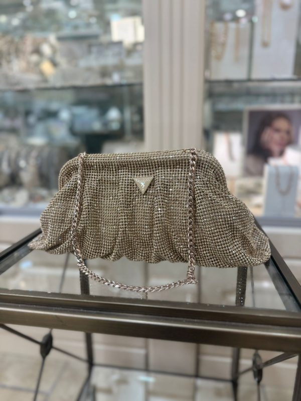 GUESS Zalina Mesh Rhinestone Clutch Gold