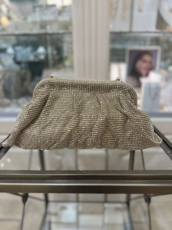 GUESS Zalina Mesh Rhinestone Clutch Gold - Image 2