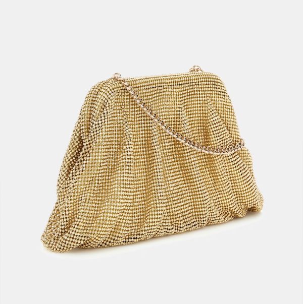 GUESS Zalina Mesh Rhinestone Clutch Gold - Image 3