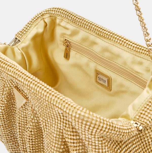 GUESS Zalina Mesh Rhinestone Clutch Gold - Image 4
