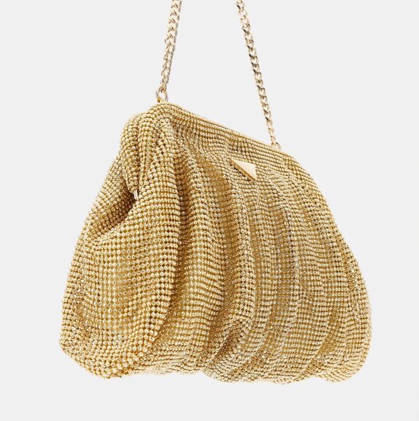 GUESS Zalina Mesh Rhinestone Clutch Gold - Image 5