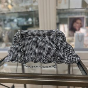 GUESS Zalina Mesh Rhinestone Clutch Silver