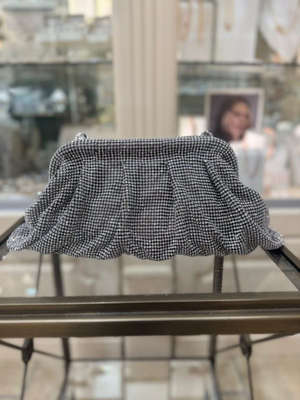GUESS Zalina Mesh Rhinestone Clutch Silver - Image 2