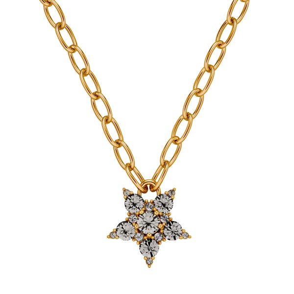 SAGITTA Chain Necklace with Grey Crystal Star Pendant Gold