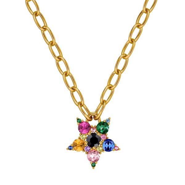 SAGITTA Chain Necklace with Rainbow Crystal Star Pendant Gold