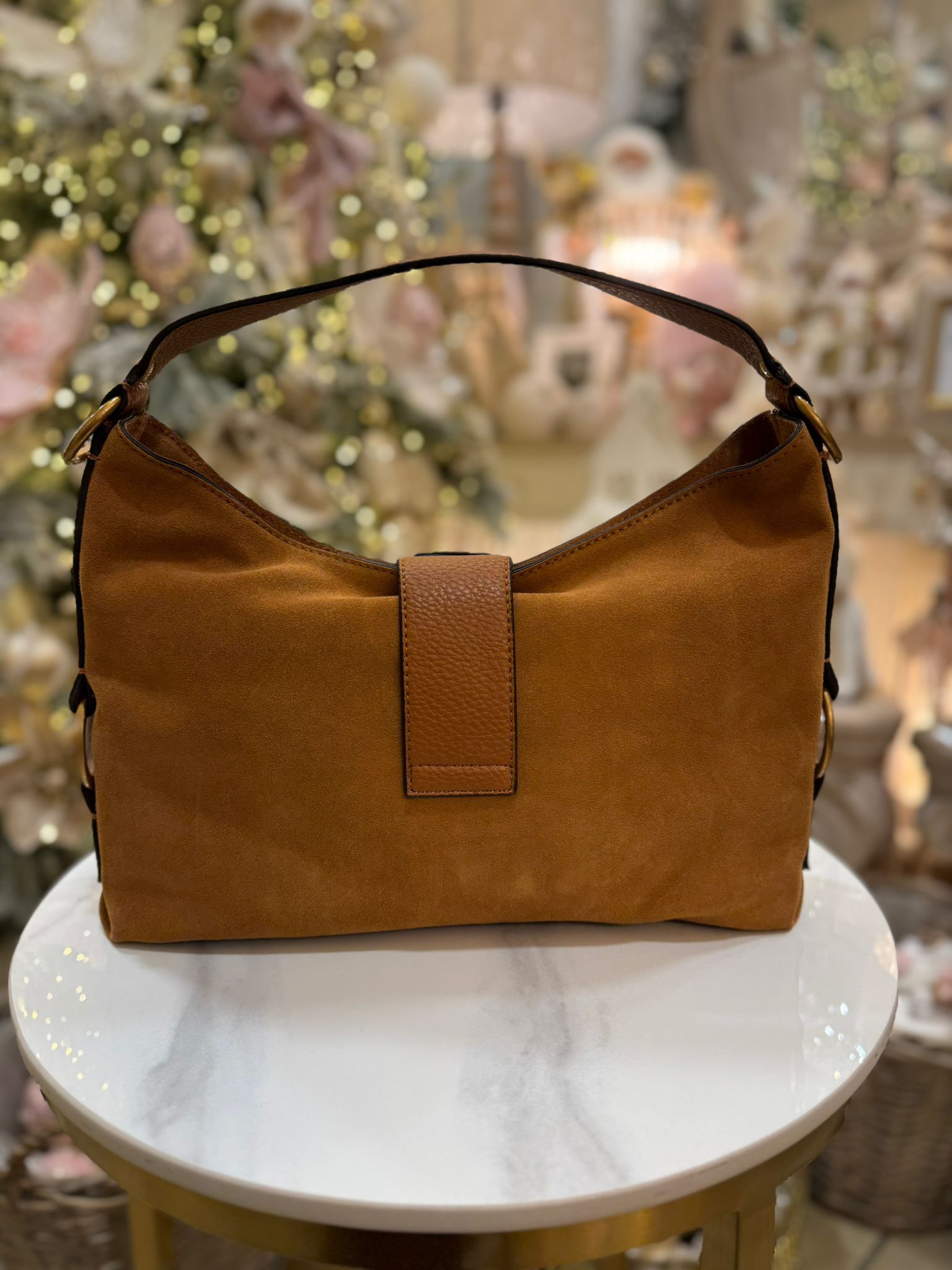 GUESS Camden Genuine Leather Shoulder Bag Cognac - Image 5