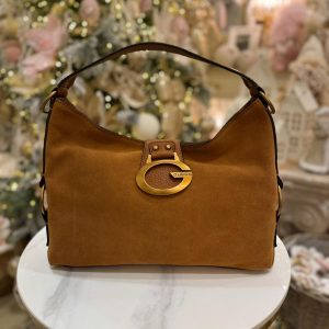 GUESS Camden Genuine Leather Shoulder Bag Cognac
