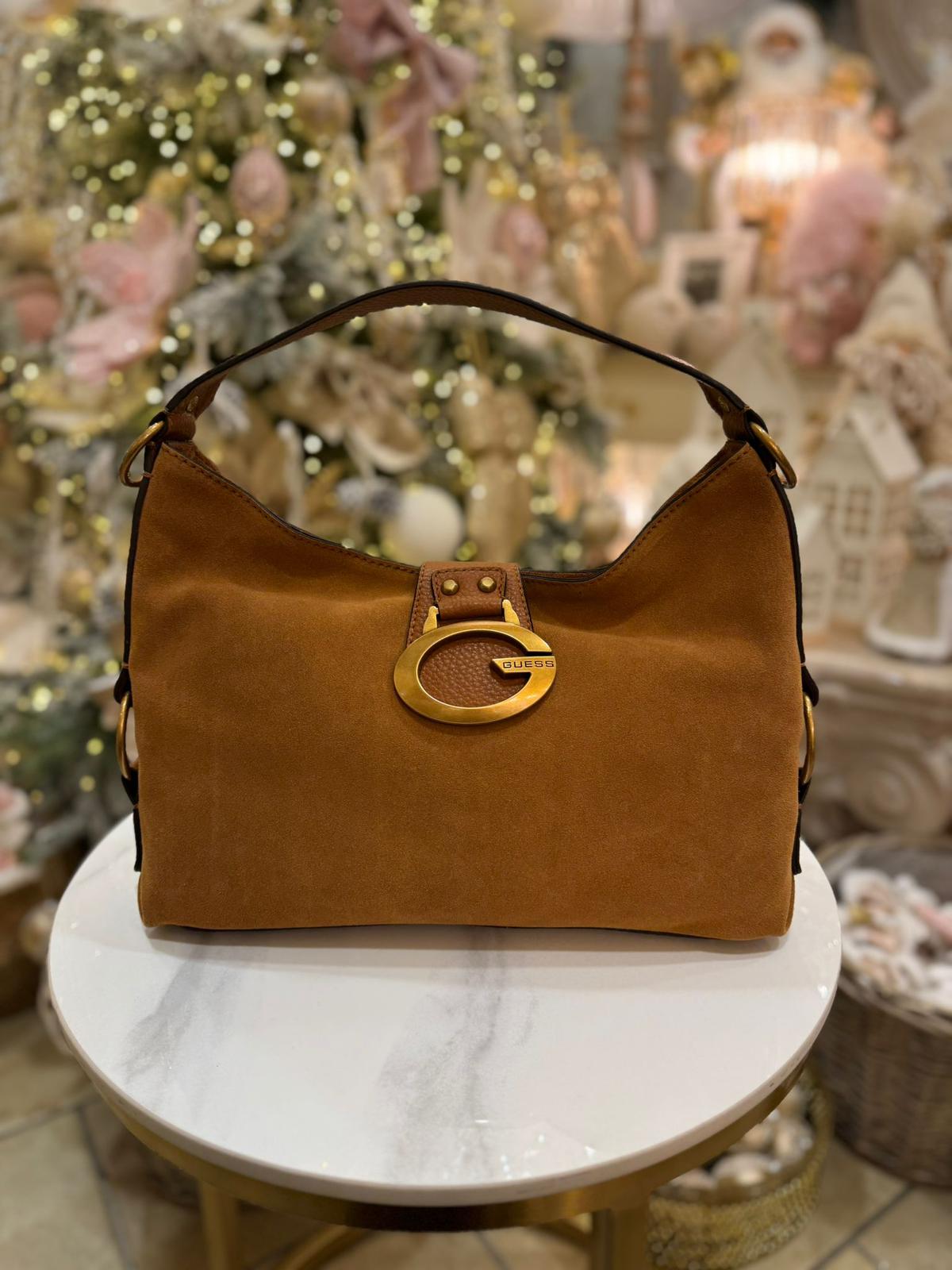 GUESS Camden Genuine Leather Shoulder Bag Cognac