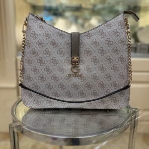 GUESS Zamira 4G Logo Shoulder Bag Dark Taupe Logo