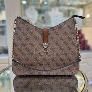GUESS Zamira 4G Logo Shoulder Bag Latte Logo