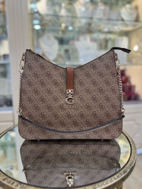 GUESS Zamira 4G Logo Shoulder Bag Latte Logo