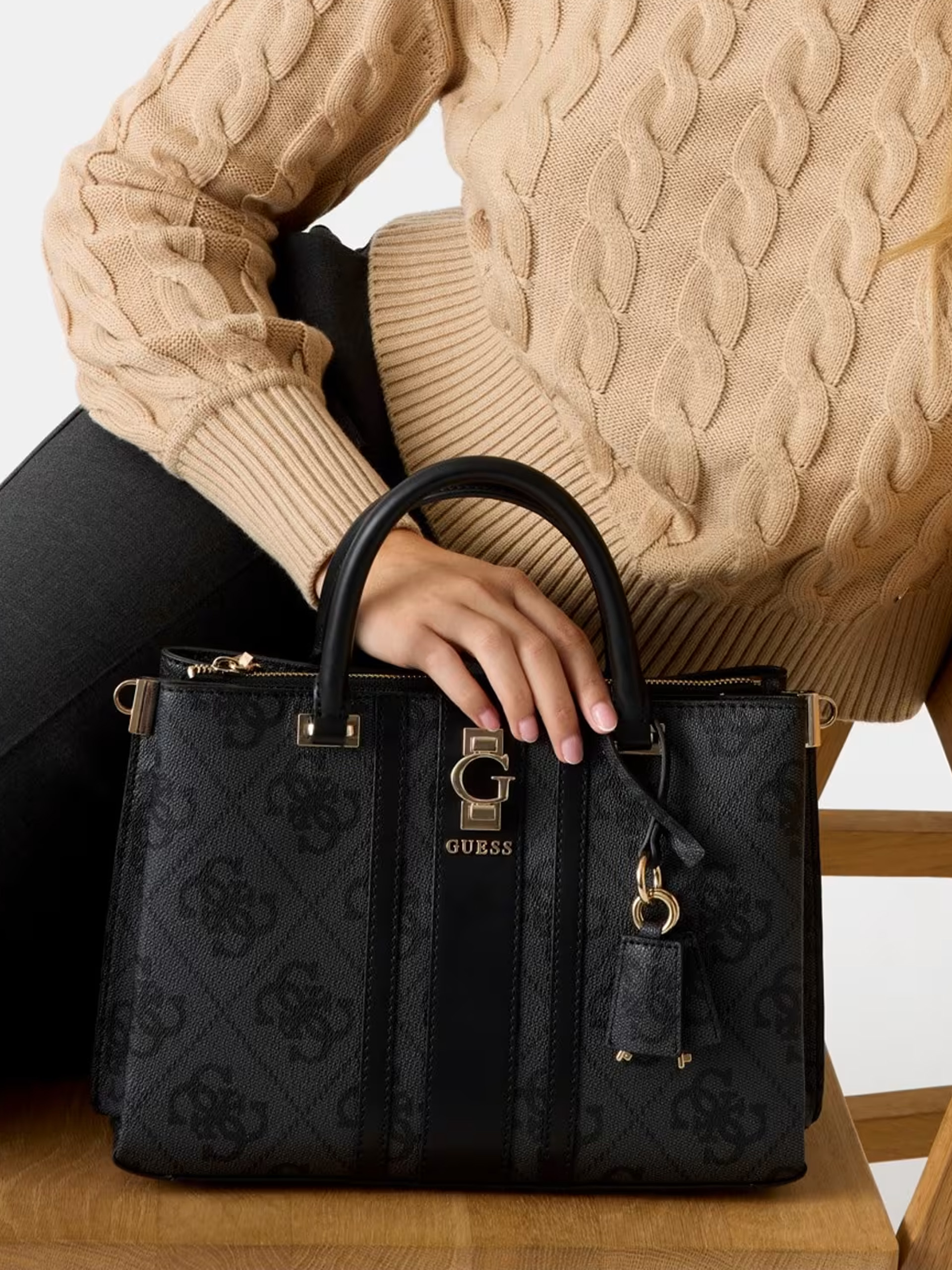 GUESS Erenia 4G Logo Handbag Black Logo