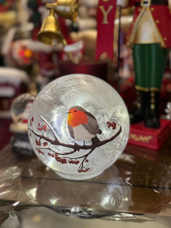 LED Robin Glass Ball 15cm