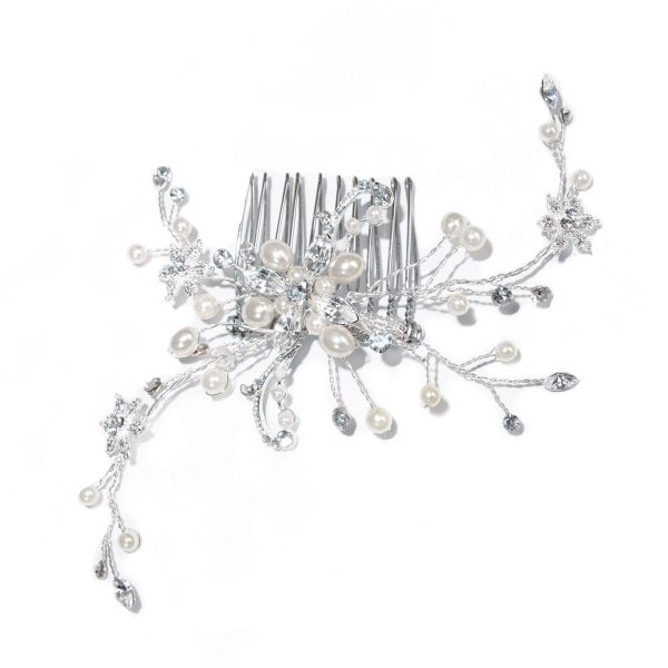 Elegant Bridal Pearl & Swarovski Crystal Spray Comb