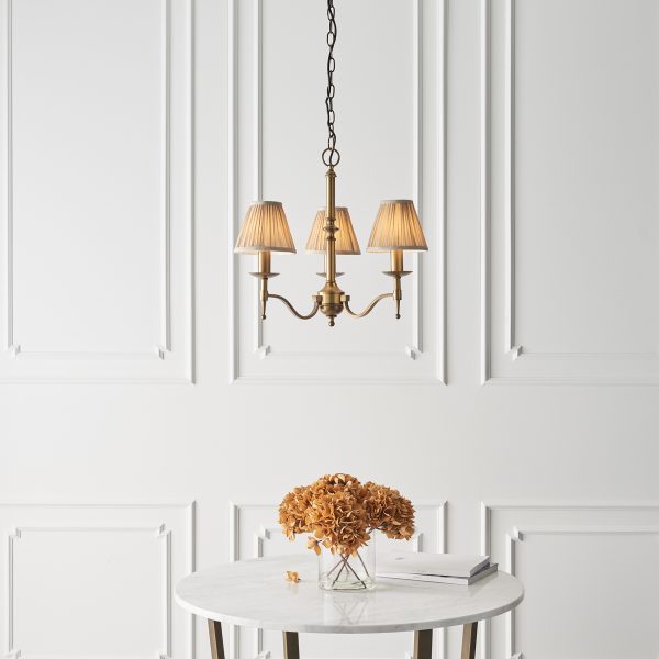 Antique Brass 3lt Pendant With Individual Beige Shades - Image 2